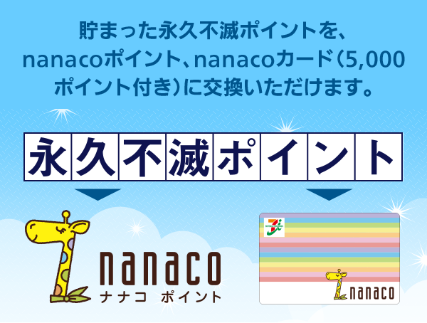 永久不滅ポイントを、nanacoポイント、nanacoカード（5,000ポイント付き）に交換いただけます。