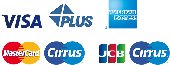 VISA PLUS、AMERICANEXPRESS、MasterCard Cirrus、JCB Cirrus