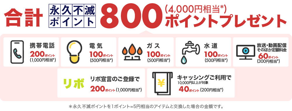 合計 永久不滅ポイント800ポイントプレゼント