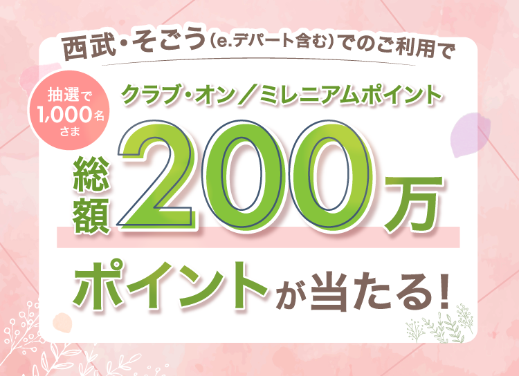 [抽選で1,000名さま]西武・そごう(e.デパート含む)でのご利用で、総額200万ポイントが当たる！