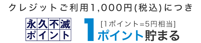 クレジットご利用1,000円（税込）につき、永久不滅ポイント1ポイント貯まる（1ポイント=5円相当）