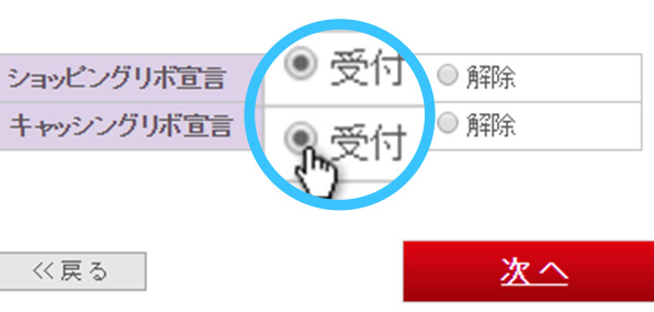 「リボ宣言」お手続き画面