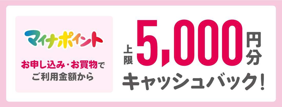 マイナポイント お申し込み・お買物でご利用金額から上限5,000円分キャッシュバック！